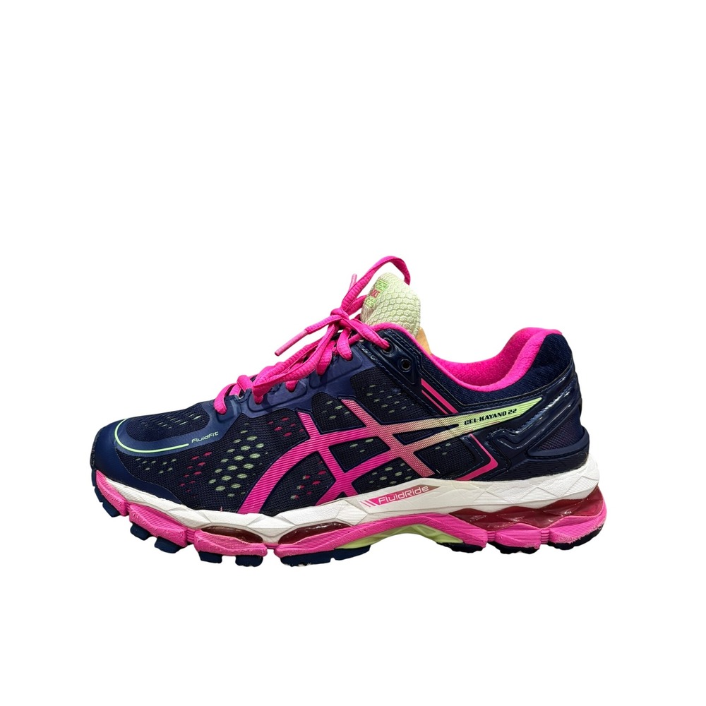 ASICS Gel-Kayano 22 Running Shoes Womens 8D WIDE Navy Pink Stability Sneakers